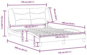 Posteľný rám s LED svetlami sivohnedý 140x190 cm látka 3213701