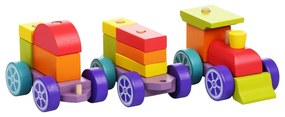 CUBIKA 12923 Dúhový vláčik s dvoma vagónmi - drevené puzzle 15 dielikov