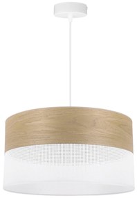 Závesné svietidlo Wood, 1x dýha zlatý dub/biele PVC tienidlo, (fi 40cm)