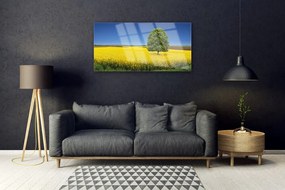 Skleneny obraz Lúka strom príroda pole 120x60 cm