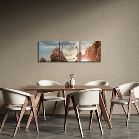 Obraz - Západ slnka nad útesmi (s hodinami) (90x30 cm)