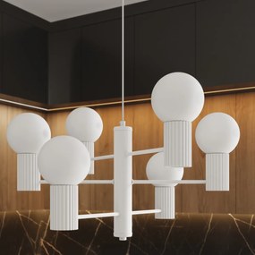 Luster Halo, 6x biele sklenené tienidlo, w