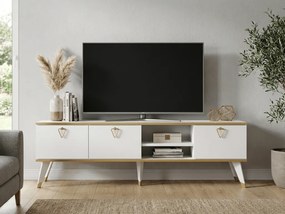 AKCIA TV stolík CAROL 160 cm, biela/zlatá II. akosť