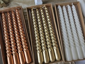 Set 4ks medená metalická úzka krútená sviečka Twist copper - Ø 2*20cm
