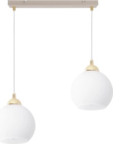 Závesné svietidlo Eliza, 2x biele sklenené tienidlo, g/be