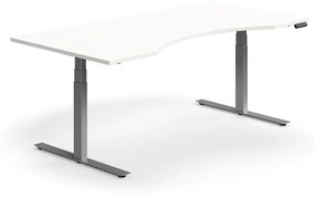 Výškovo nastaviteľný stôl QBUS, s výrezom, 2000x1000 mm, strieborný rám, biela