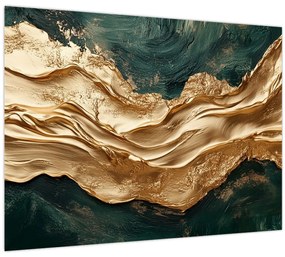Sklenený obraz - Zelená abstrakcia so zlatom II. (70x50 cm)