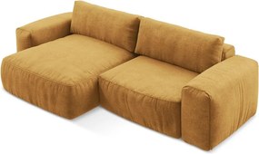 Ženilková rozkladacia rohová pohovka v horčicovej farbe (ľavý roh/s leňoškou) Kuki – Makamii