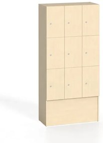 Drevená odkladacia skrinka S5 s úložnými boxami, 9 boxov, 1700 x 900 x 420 mm, cylindrický zámok, breza