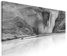Obraz majestátny vodopád na Islande v čiernobielom prevedení