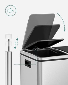 Kôš na selektívny odpad 30 L, kuchynský odpadkový kôš 2 x 15 litrov, strieborný