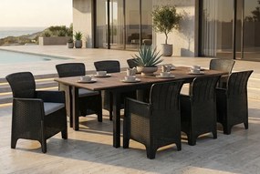 Luxusná rozkladacia záhradná jedálenská zostava Montana 160-260 cm čierna a orech