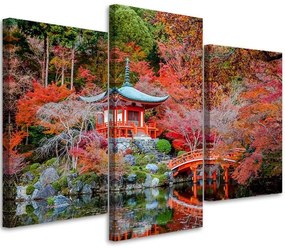 Obraz na plátně třídílný Japonsko Červená krajina - 60x40 cm