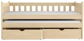 Detská posteľ z masívu borovice KRYŠPÍN s prístelkou a šuplíky - 200x90 cm - PRÍRODNÁ BOROVICA