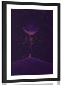 Plagát s paspartou fialová magická planéta - 60x90 white
