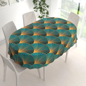 Biante Bavlnený oválny obrus Sandra SA-575 Oranžové vejáre na zeleno-tyrkysovom 50x100 cm