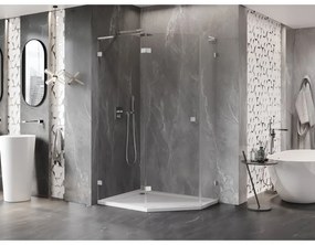 Mexen Lunar, L päťuholníkový sprchový kút naklápací doľava 90 x 80 cm, 8mm číre sklo, chrómový profil, 831L-090L-080P-01-00-L