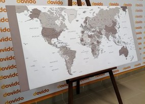 Obraz podrobná mapa sveta v čiernobielom prevedení