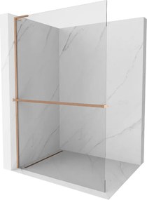 Mexen Kioto+ L, sprchová zástena Walk-In s poličkou a vešiakom 80 x 200 cm, 8mm číre sklo, medený matný profil, 800-080-123-65-00