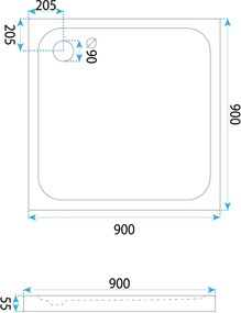 Rea Belmond, akrylová sprchová vanička 90x90x5,5 cm, biela lesklá, REA-K4371