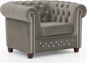 Sivé zamatové kreslo chesterfield York Blik – Ropez