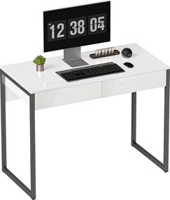 HOMCOM písací stôl 100 x 50 cm – 2 zásuvky, oceľový rám, čierny | Aosom