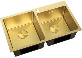 Mexen Xorin, 2-komorový nerezový drez 780 x 450 mm, brúsená zlatá, 6441782000-55