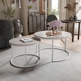 Okrúhly konferenčný stolík CIRA 2v1 kašmír + biely podstavec Rozmer stolíka: 80 cm / 60 cm