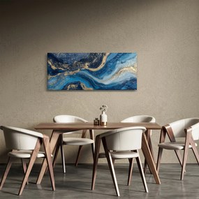 Obraz - Modrozlatý abstraktný mramor (120x50 cm)