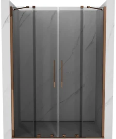 Mexen Velar Duo, posuvné sprchové dvere do otvoru 160 cm, 8mm šedé sklo, ružové zlato, 871-160-000-42-60