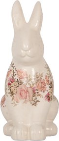 Béžová keramická dekorácia králik s ružami Rosien - 16*12*28 cm