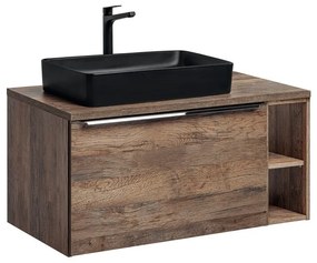 Závěsná skříňka SantaFe Slim s deskou a umyvadlem 100 cm dub santa fe vintage/černá