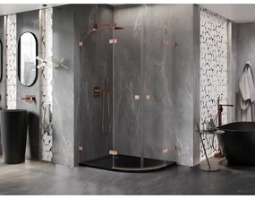 Mexen Lunar, polkruhový sprchový kút naklápací doľava 100 x 80 cm, 8mm číre sklo, profil medená matná, 833-100L-080P-65-00