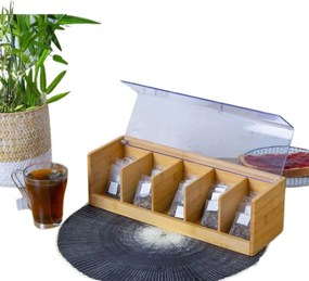 JJA Bambusový organizér na čaj, 5 priehradiek THÉ
