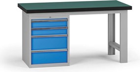 Pracovný stôl do dielne G8, 1500 x 750 x 800 mm, 1x kontejner, 4 zásuvky, modrá