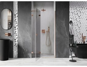 Mexen Lunar L, výklopné ľavé sprchové dvere 110 cm, 8mm číre sklo, ružové zlato profil, 834L-110-000-60-00-L