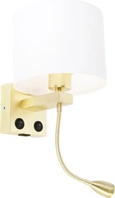 Zlatá nástenná lampa s USB a bielym tienidlom 18 cm - Brescia Combi