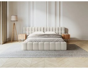 Krémová čalúnená dvojlôžková posteľ s úložným priestorom a roštom 160x200 cm Mamaia – Micadoni Home