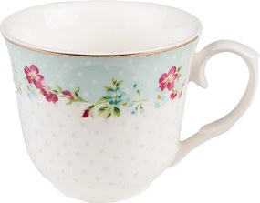 Zelená porcelánová šálka s tanierikom s kvetmi - Ø 15*8 / 250 ml