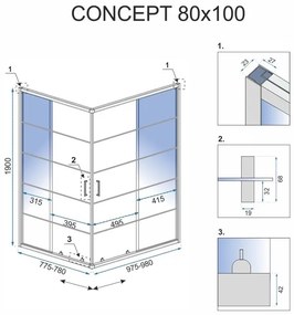 Rea Concept, sprchový kút s posuvnými dverami 80 (dvere) x 100 (dvere) x 190 cm, 5 mm číre sklo, čierny profil, REA-K6389