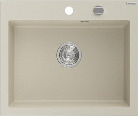 Mexen Elix, 1-korový granitový drez 600 x 500 mm, béžová, chrómový sifón, 6525601005-69