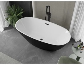 Mexen Eris, voľne stojaca vaňa 180 x 80 cm, biela-čierna, čierny matný prepad, 53441808075-70