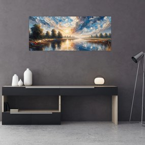 Obraz - Maľba slnka nad vodou (120x50 cm)