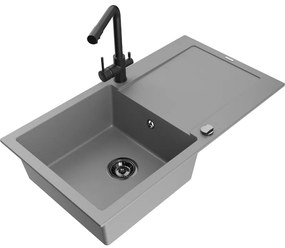 Mexen Leo, drez granitový 900x500x190 mm, 1-komorový a čierna batéria Duero, šedá, 6501-71-671600-70-B