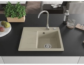 Mexen Ben, 1-komorový granitový drez 600x500x190 mm, pravý + chrómový sifón, béžová, 6523605000-69