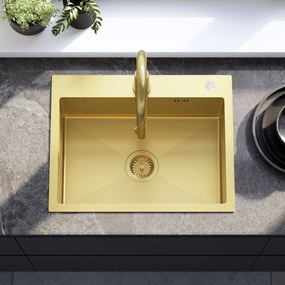 Rea Liam, oceľový kuchynský drez 530x450x200mm + sifón, zlatá matná, ZLE-06007
