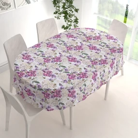 Biante Dekoračný oválny obrus PML-108 Fialové kvety s motýlikmi na bielom 80x120 cm