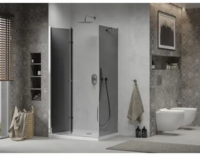 Mexen Lima, sprchový kút so skladacími dverami 90 (dvere) x 70 (stena) cm, 6mm šedé sklo, chrómový profil + slim sprchová vanička biela + chrómový sifón, 856-090-070-01-40-4010