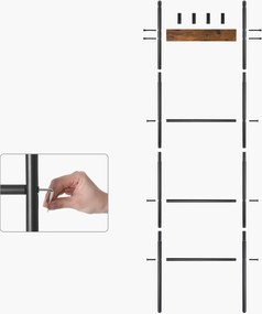 Dekoratív rebríkový regál, držiak na uteráky, 5-poschodový, 44 x 160 cm, hnedý a čierny
