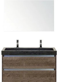 Kúpeľňový nábytkový set Sanox Dante farba čela tabacco ŠxVxH 101 x 170 x 45,5 cm s dvojitým umývadlom z prírodného kameňa a zrkadlom